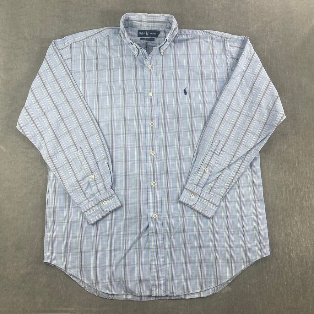 Ralph Lauren Men M Blue Plaid Blake Button Down Shirt Long Sleeve Cotton Logo
